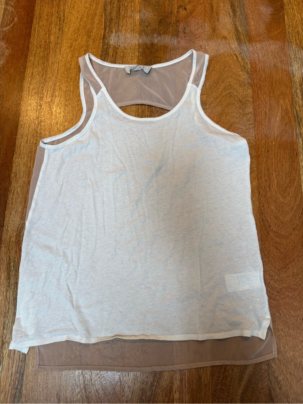 All Saints White Front Layered Tank with Taupe Sheer Back